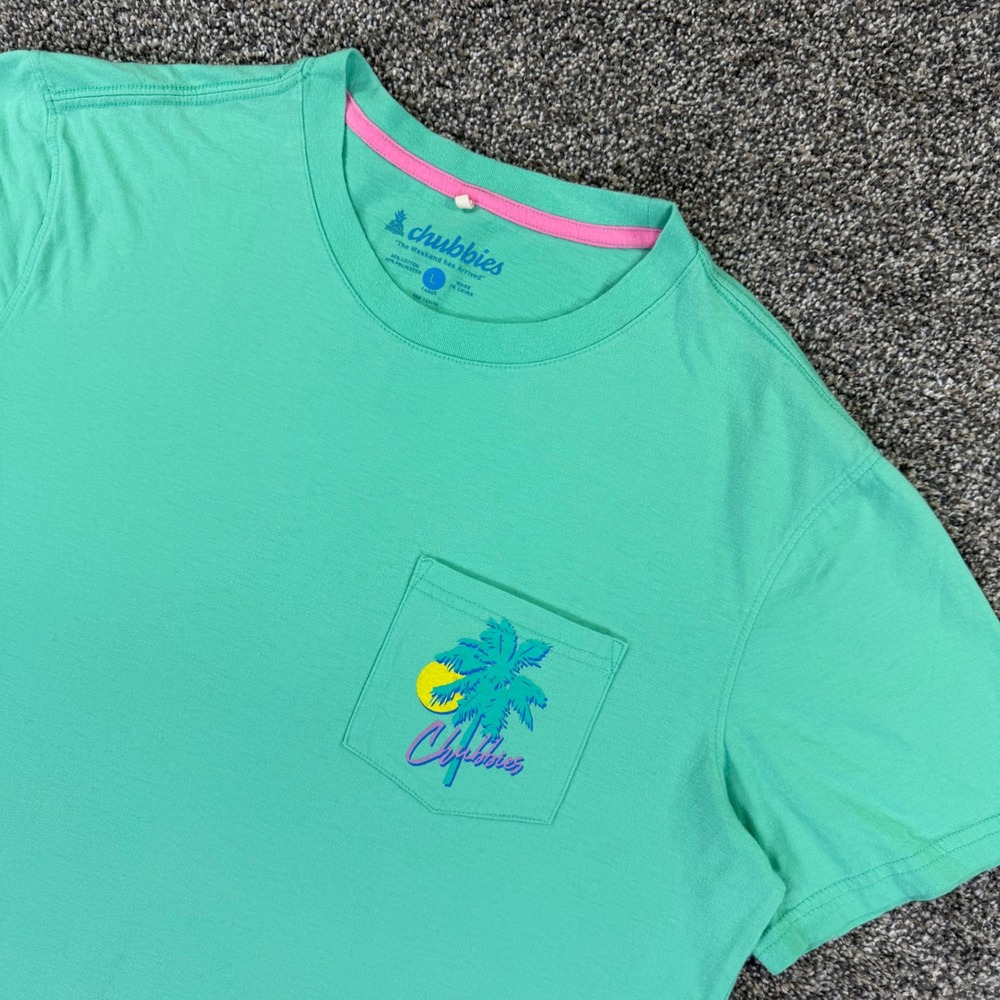 Chubbies‎ Mens Large Mint Green Skys Out Thighs Out Palm Tree Pocket T-Shirt